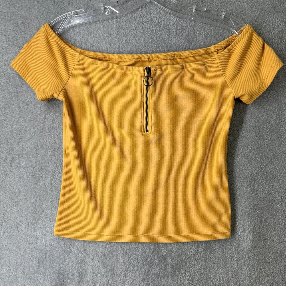 Aeropostale Yellow Ribbed Off the Shoulder Crop Top Size M